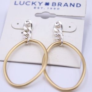 Lucky Brand Two Tone Links On Links Chain And Circle Earrings  New With Tags